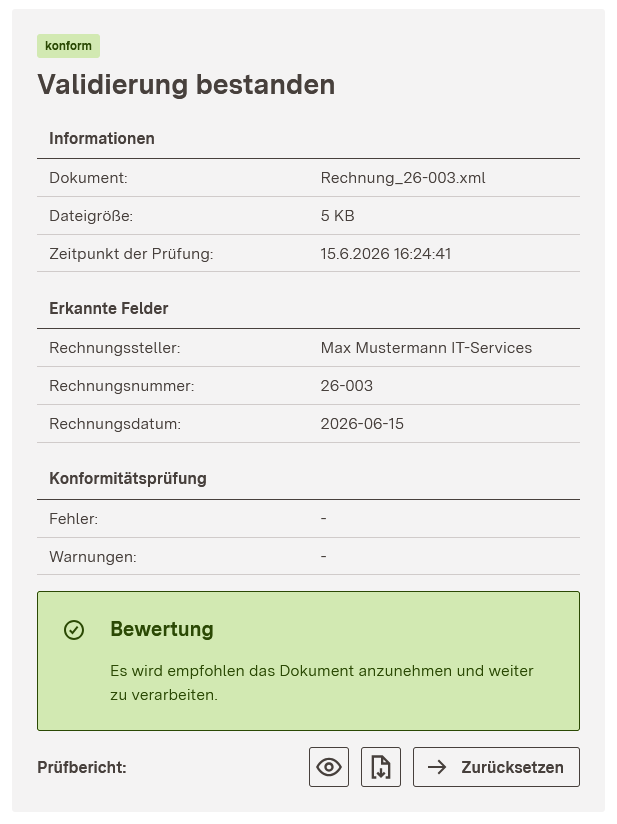 Validierung bestanden